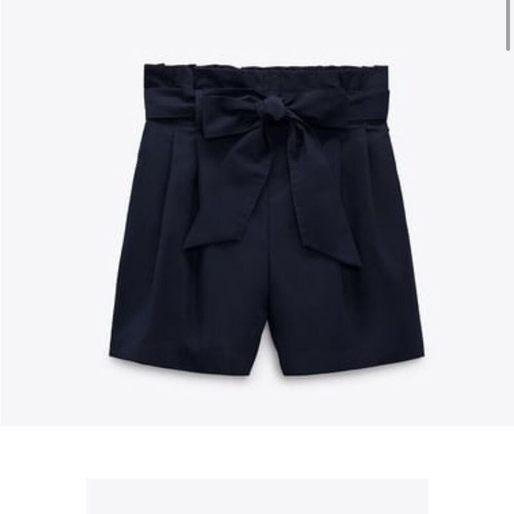 Women's Navy Tie-Waist Paperbag Shorts